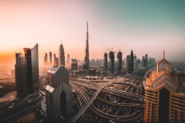 Downtown skyline with modern high-rise buildings